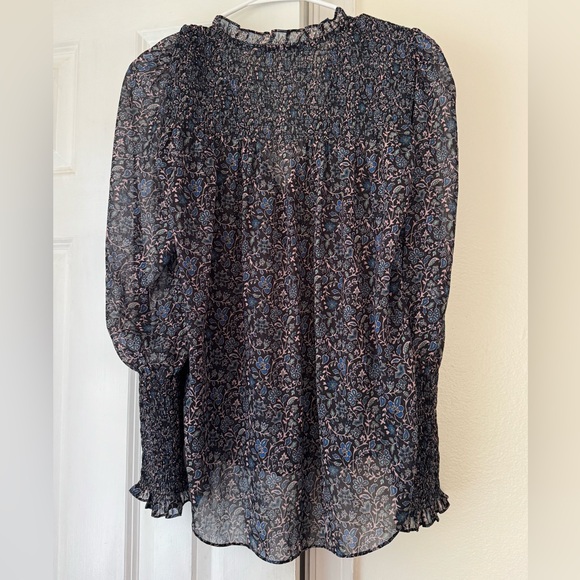 Veronica Beard Jaz Chiffon Floral Tie Split Neck Blouse Top, Size 4 - Picture 7 of 12